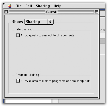 Guest Access on OS 9 Guest Account panel on OS 9