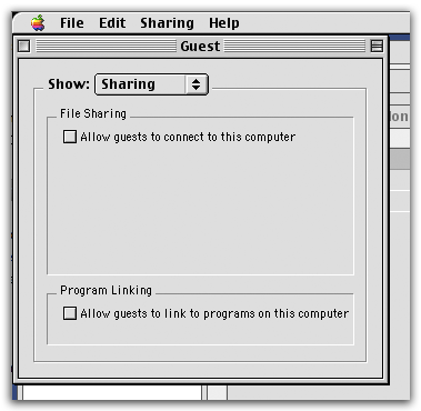 Guest Account panel on OS 9